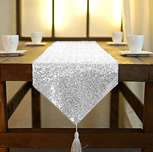 12 By 108 In Wedding Silver Sequin Table Runner With Tassel Party Supplies Silver Sequin Table Runner 108 Inches Long Fall Dinin