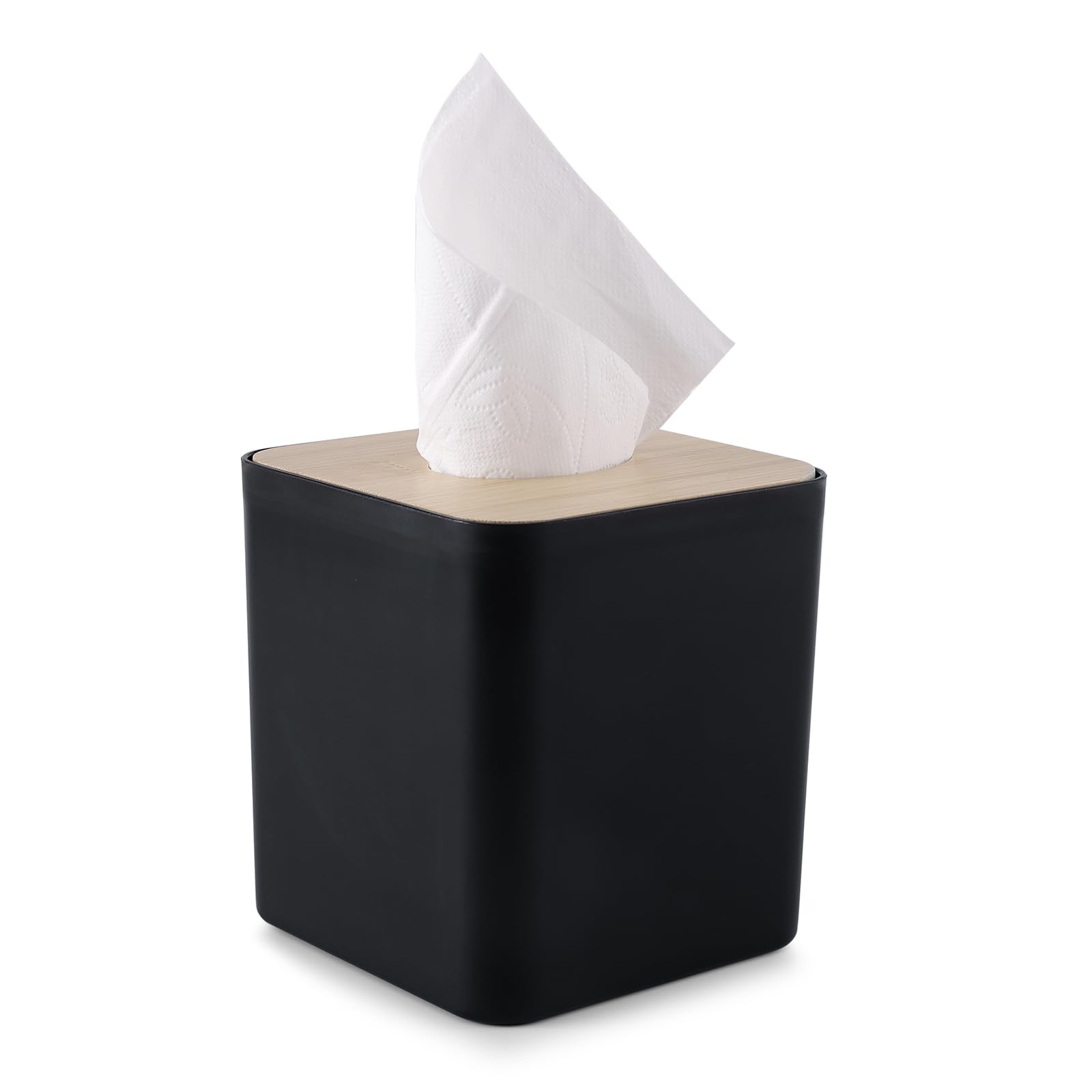 Square Tissue Box Cover,Black Tissue Box Holder,Bamboo Facial Cube Box Cover For Storage On Bathroom Vanity, Countertop, Bedroom