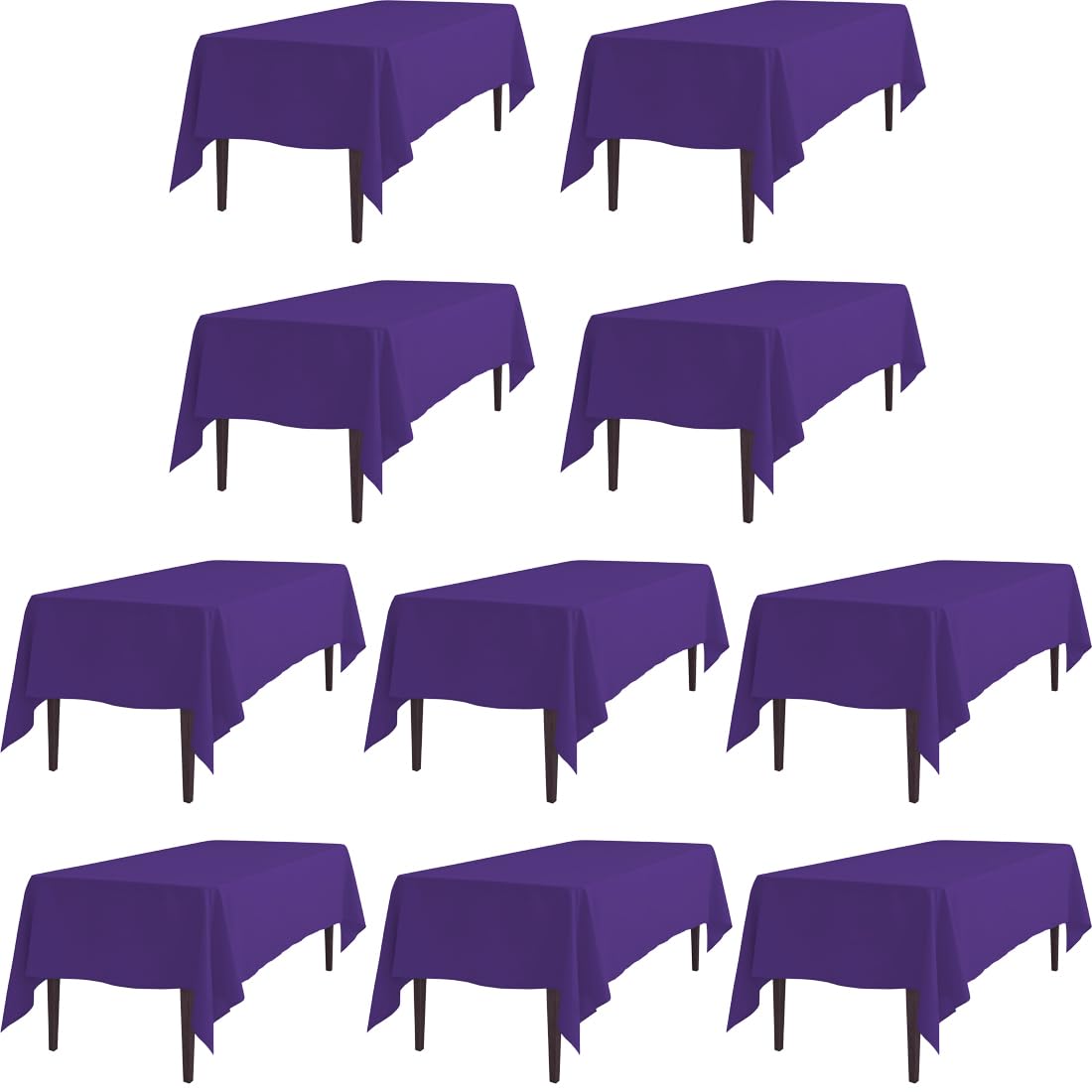 Ltc Linens 10 Pack Purple Rectangular Tablecloths 60 X 126 Inch For 8 Feet Rectangle Banquet Tables With Half-Drop - Stain And W