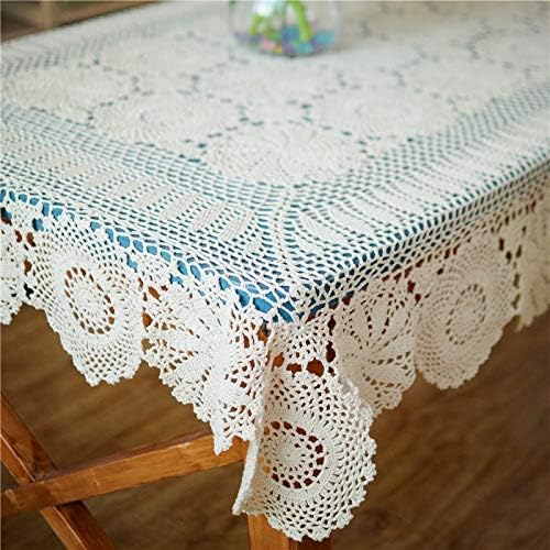 Ustide White Floral Lace Crochet Tablecloths Cotton Rectangle Kitchen Tablecloth Party Wedding Table Covers 59X78Inches
