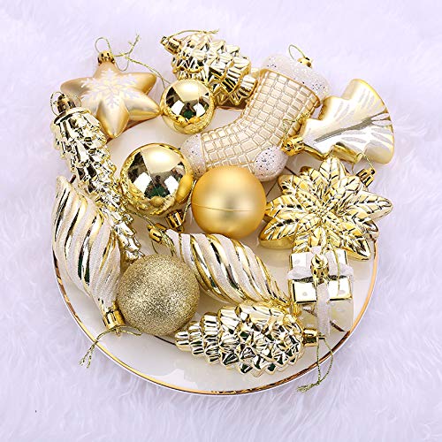Sattiyrch 76ct Christmas Tree Ornaments Set,Golden Shatterproof Christmas Balls Decorations,Xmas Decorative Hanging Ornaments(Go