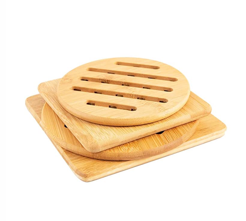 Set Of 4 Heat Resistant Bamboo Trivet, Natural Bamboo Trivet, Bamboo Holders, Bamboo Wood Hot Pads For Kitchen Hot Dishes, Pot,