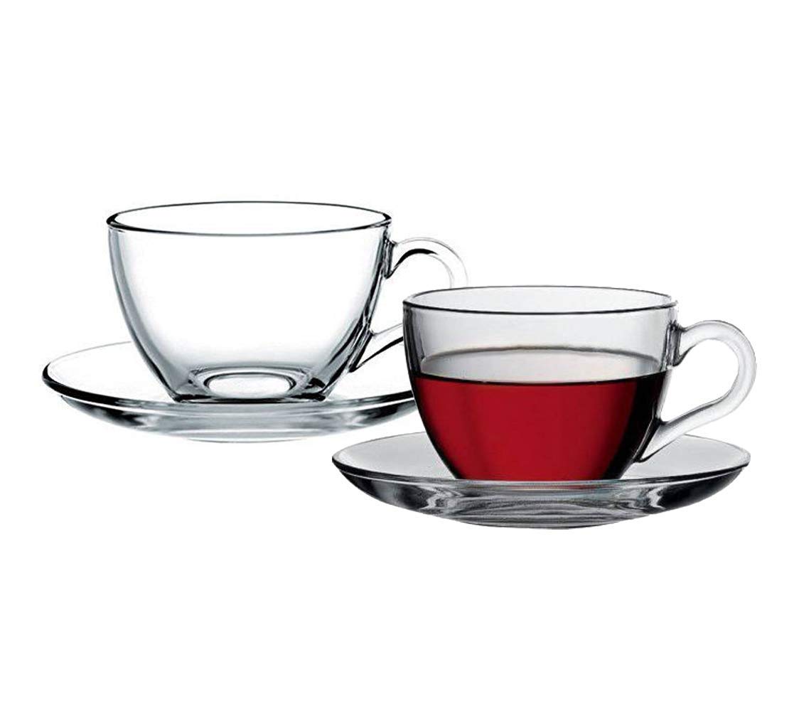 Glassworld Imported Glass Tea Cup & Saucer Set, Clear Cups, 220 Ml Capacity  Durable  Tea Cup Set | 2 Cups & 2 Saucers