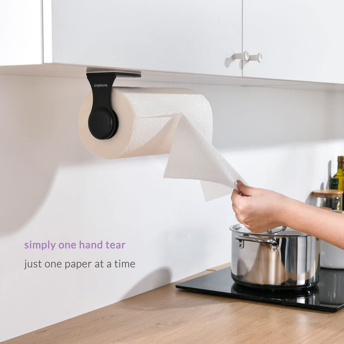 Simpletome One Hand Simply Tear Paper Towel Holder Under Cabinet Wall Mount Adhesive Or Drilling Stainless Steel Aluminum Alloy