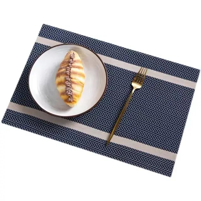 MONKDECOR Attractive Stripe Design Plain Kitchen Dining Table Placemats Set of 8 Pieces (Size12x18 Inches) StripeBlue