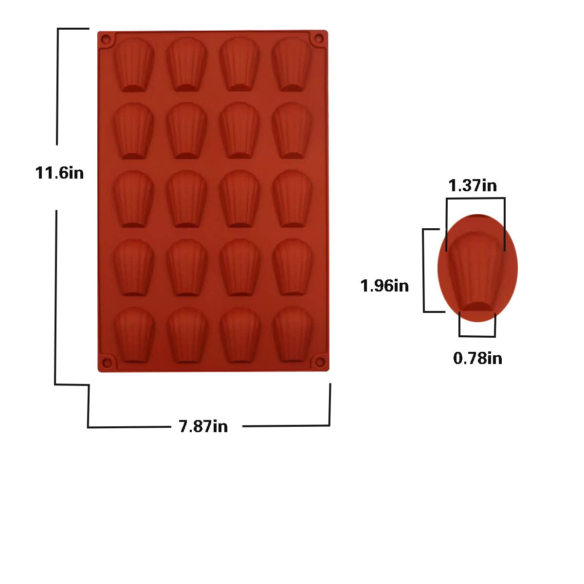 Hycsc 9 Cavity Madeleine Pan, 2Pcs Nonstick Silicone Madeleine Molds, Shell Shape Baking Cake Mold Pan(Red)