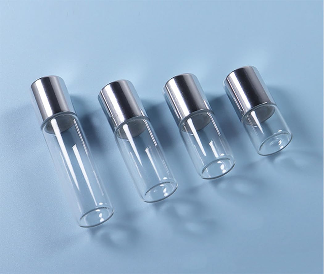 Zbfwmx 20 Pack Set 1Ml Mini Sample Roll Glass Bottles For Essential Oils Roller Refillable Perfume Roll Bottle (Pure-Sliver)