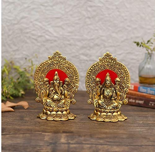 LABHCART Brass Laxmi Ganesha Statue Lakshmi Ganesh Showpiece Decoration for Diwali | Home | Pujan (Size: 24 x 16 cm)