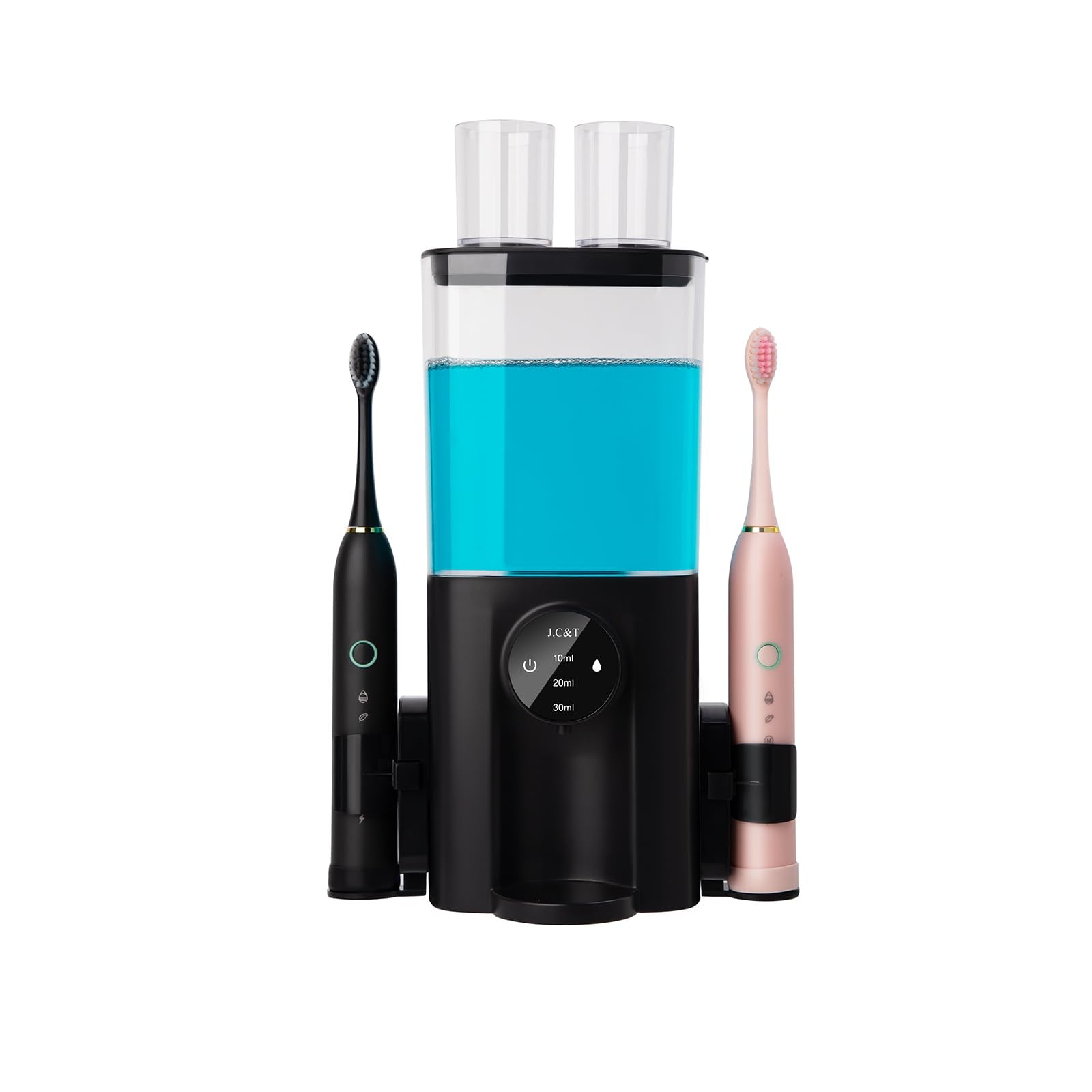 J.C&T Mouthwash Dispenser For Bathroom, 650Ml(21.98 Fl Oz) Smart Mouthwash Dispensers Toothbrush Holders Wall Mounted,Wall Mount