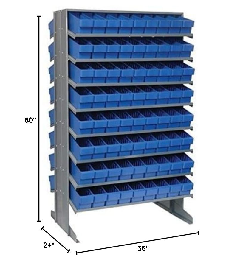 Pick Rack, Slopped, Double Sided, 24L X 36W X 60H, 800 Lbs. Capacity, (16) Shelves Configuration, Includes: (144) Qed501 Blue Bi