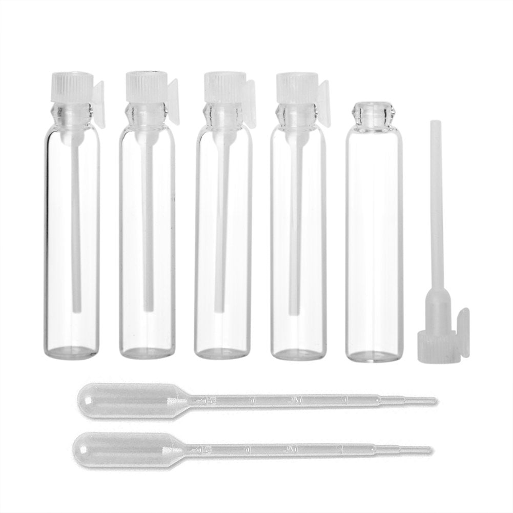 Enslz 2Ml 100Pcs Mini Sample Cute Glass Travel Oil Perfume Bottle With Drop& Spray Empty Sample Bottle For Essential Oils Aromat