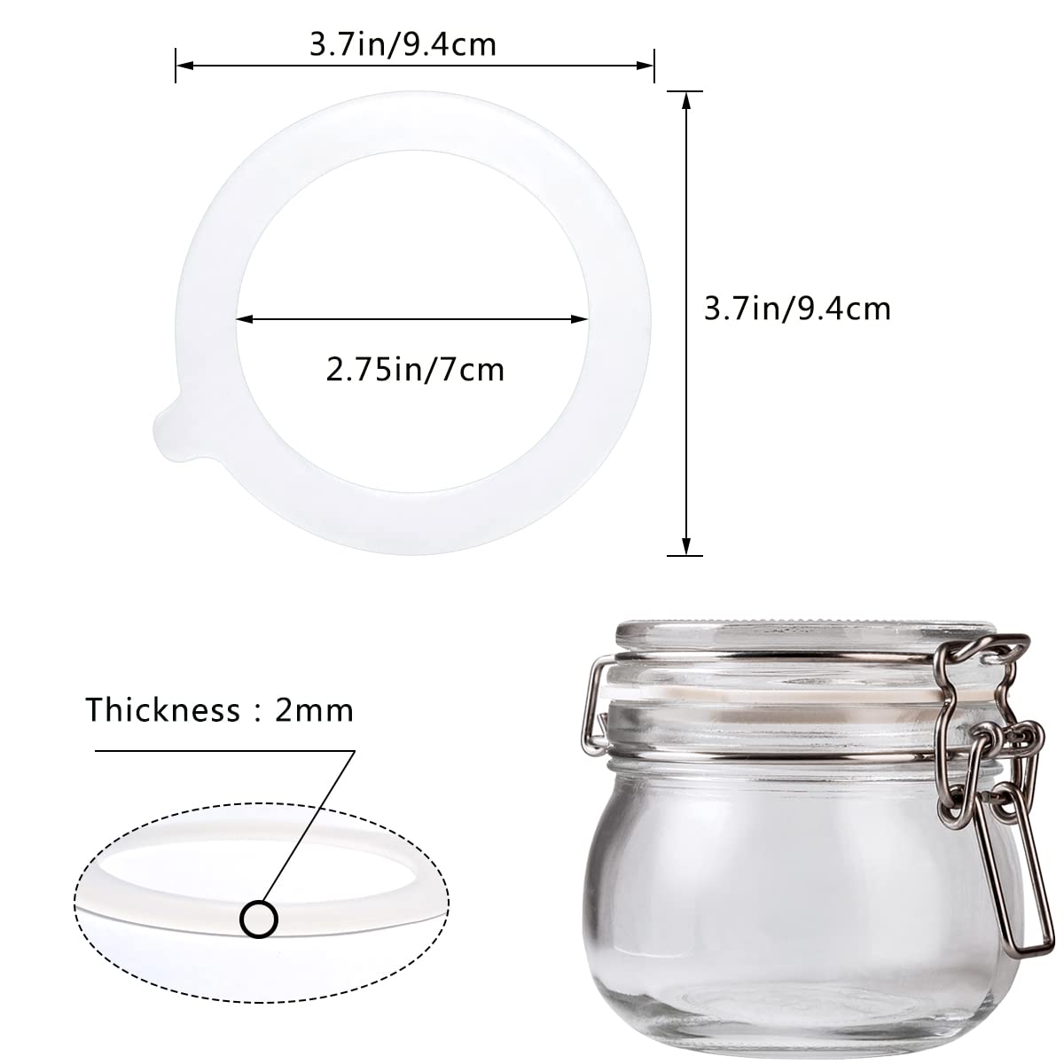 8 Pieces Silicone Jar Replacement Gasket, 3.75 Inch Sealing Rings For Glass Clip Top Jars, Leak-Proof Canning Silicone Fitting S