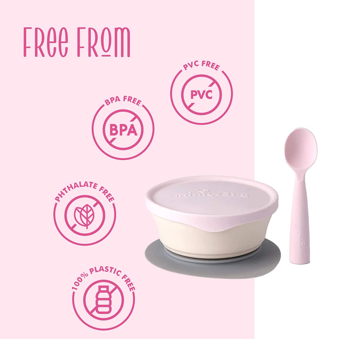 Miniware First Bites Baby Feeding Set With Baby Bowl, Detachable Suction Foot, And Baby Spoon - Eco-Friendly, Bpa Free, Dishwash