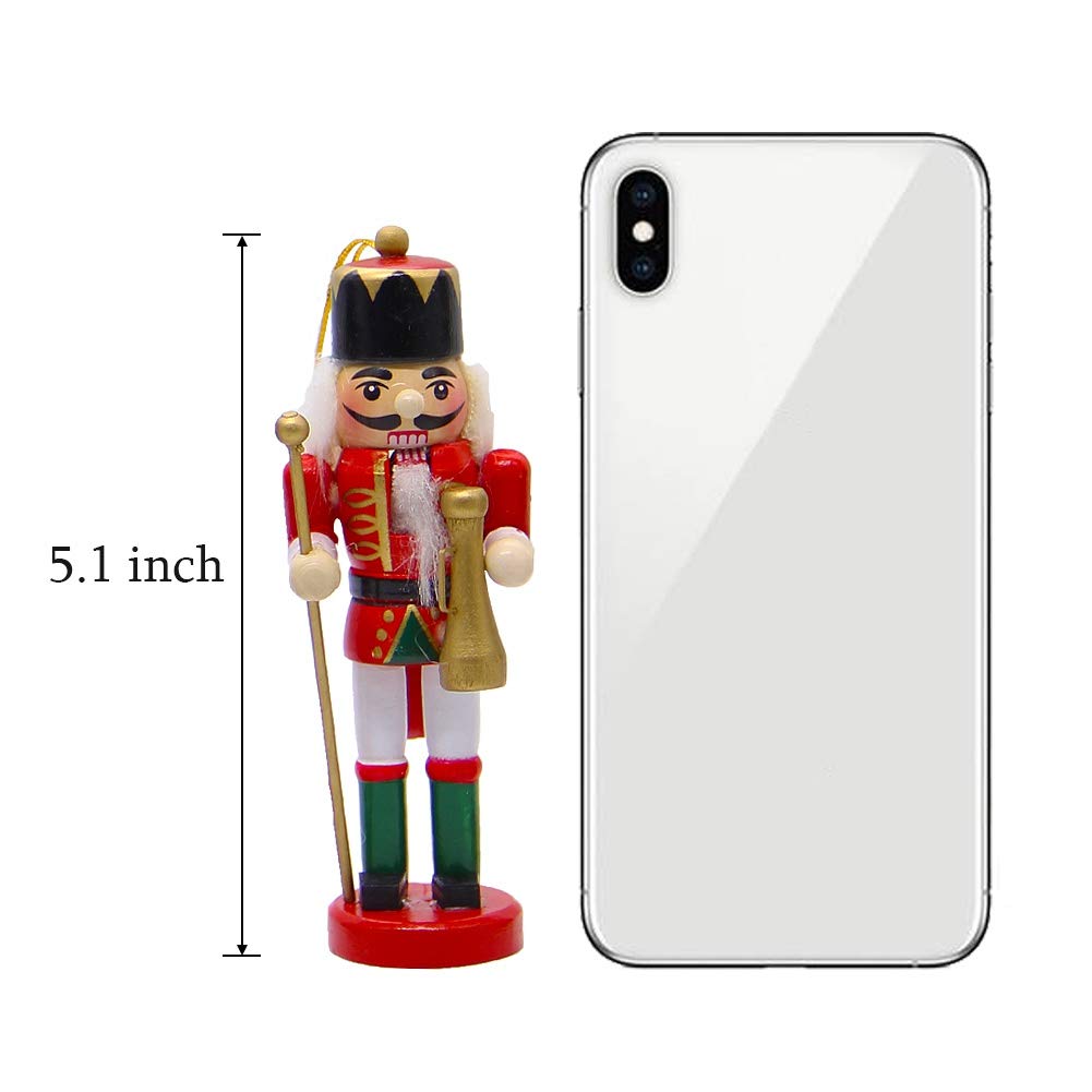 Joliyoou Wooden Christmas Nutcracker, 6 Pcs Mini Soldier Figurines 5.1 inch Ornaments for Xmas Gifts