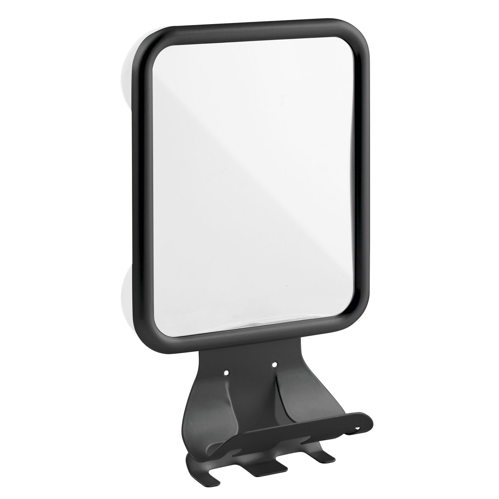 mDesign Large Modern Metal Suction Shaving Mirror Center for Bathroom Showers and Tubs - Holders for Shaving Cream and Razors -