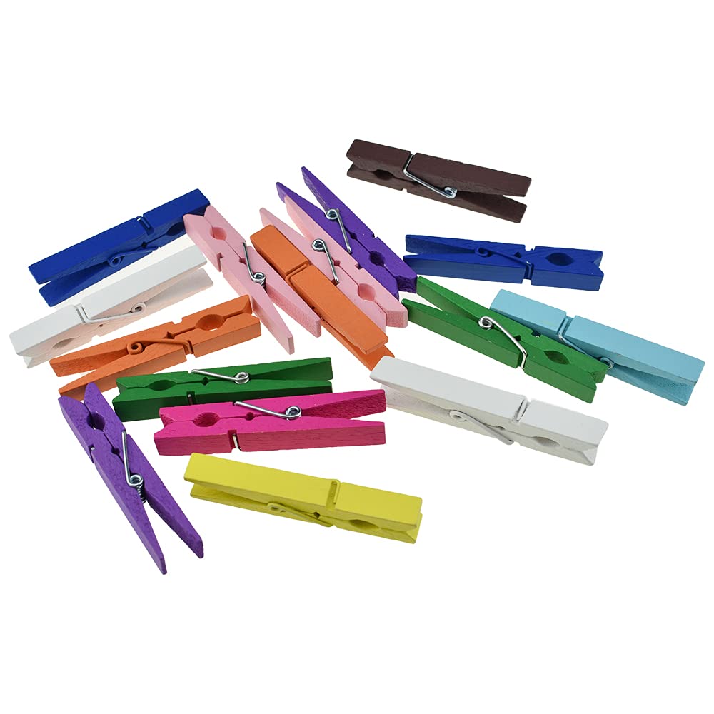 Hahiyo Colorful Wooden Clothes Pins Clothespins Wide Do Not Fall Apart 2.87 Inches Length 16 Pack Sturdy Strong Springs No Rust
