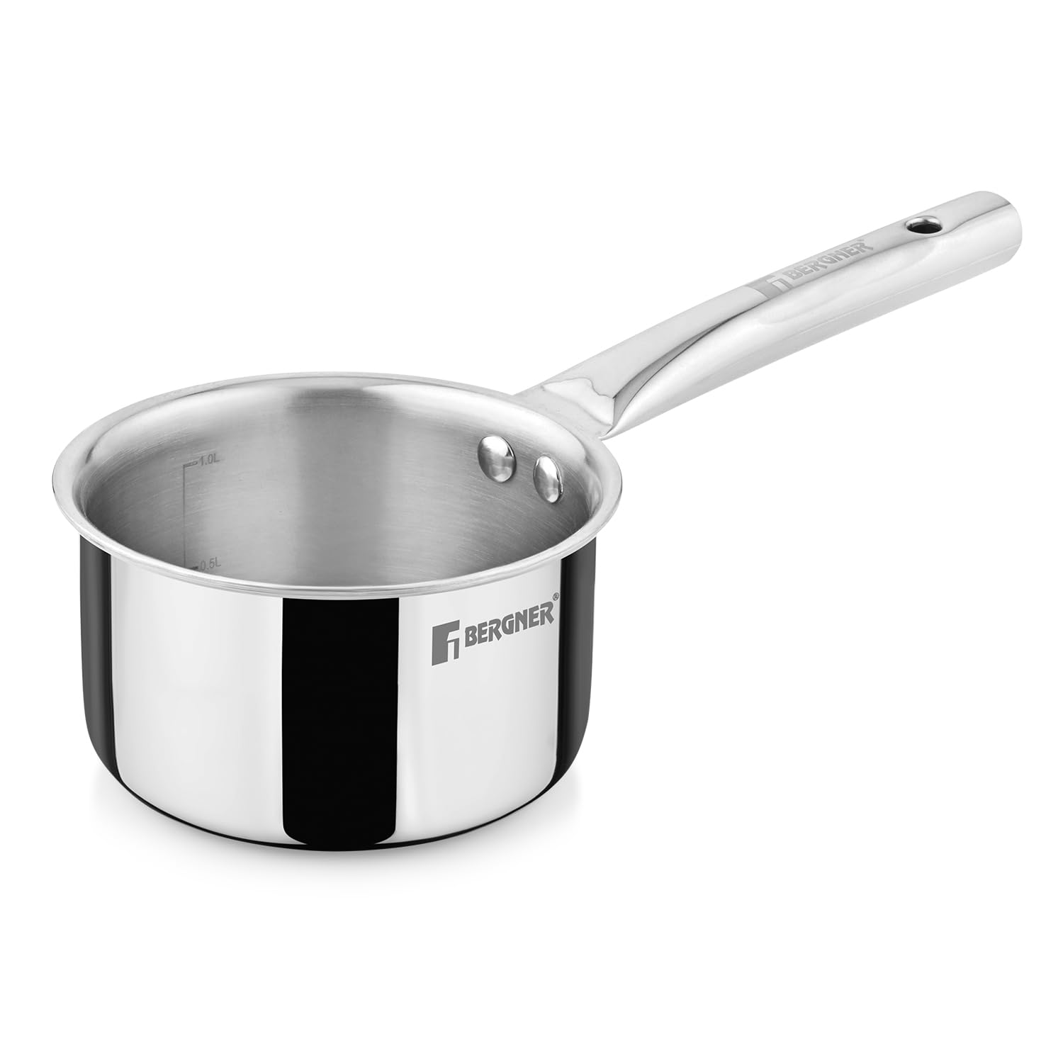 Bergner Tripro Triply Stainless Steel 14Cm (1.3 L) Saucepan/Milkpan With Heavy Bottom, Ergonomic Handle With Excellent Grip, Eve