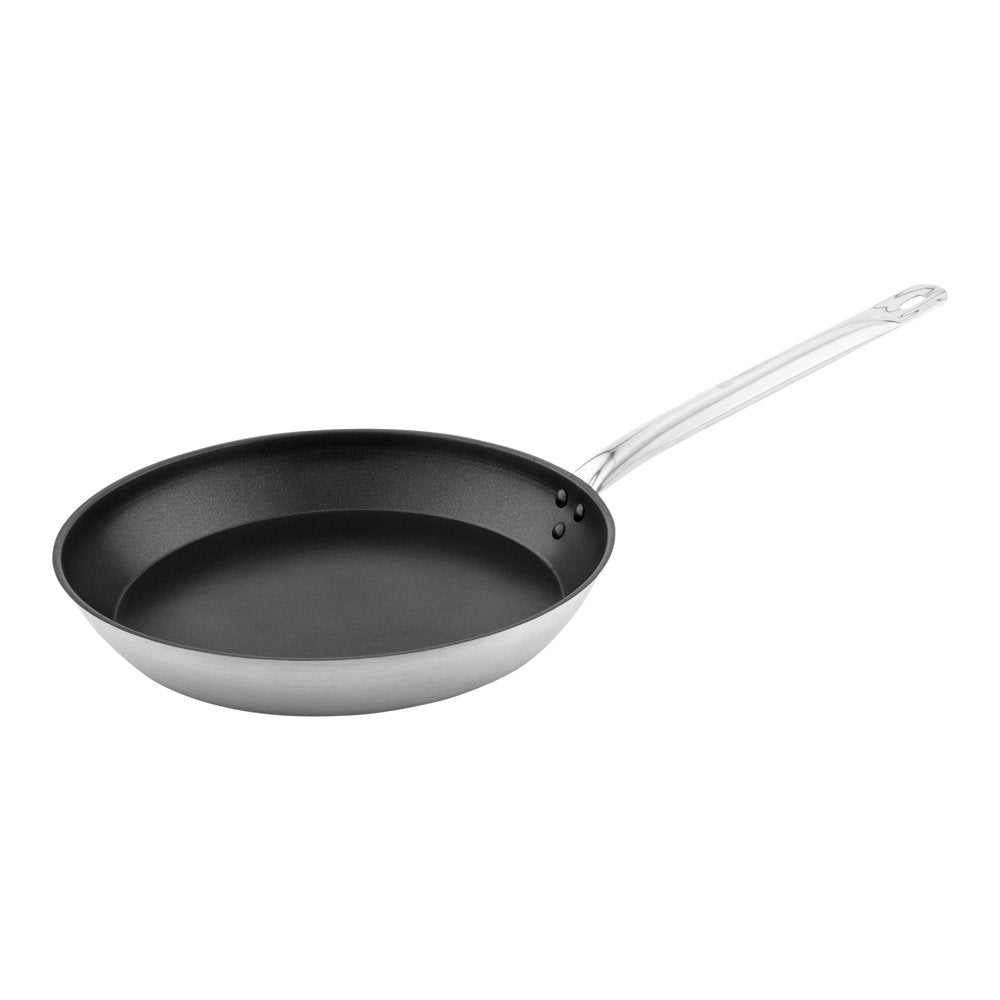 Restaurantware Met Lux 12.6 Inch Round Frying Pan 1 Non-Stick Frying Pan - Induction Ready Riveted Handle Stainless Steel Fry Pa