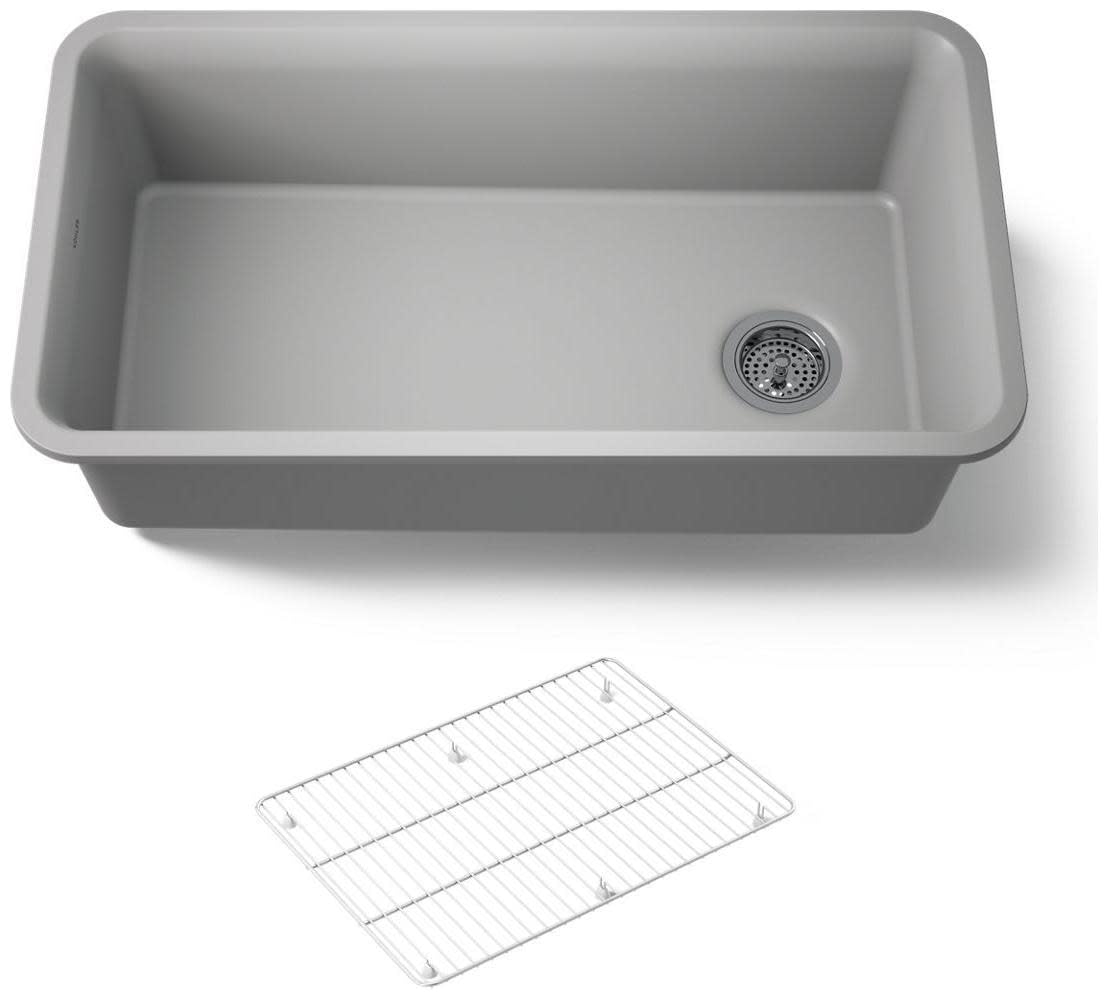 KOHLER K-8206-CM4 Cairn Sink, 33 Neoroc Composite Undermount Single-Bowl Kitchen Sink, Composite Kitchen Sink with Sink Rack, Ma
