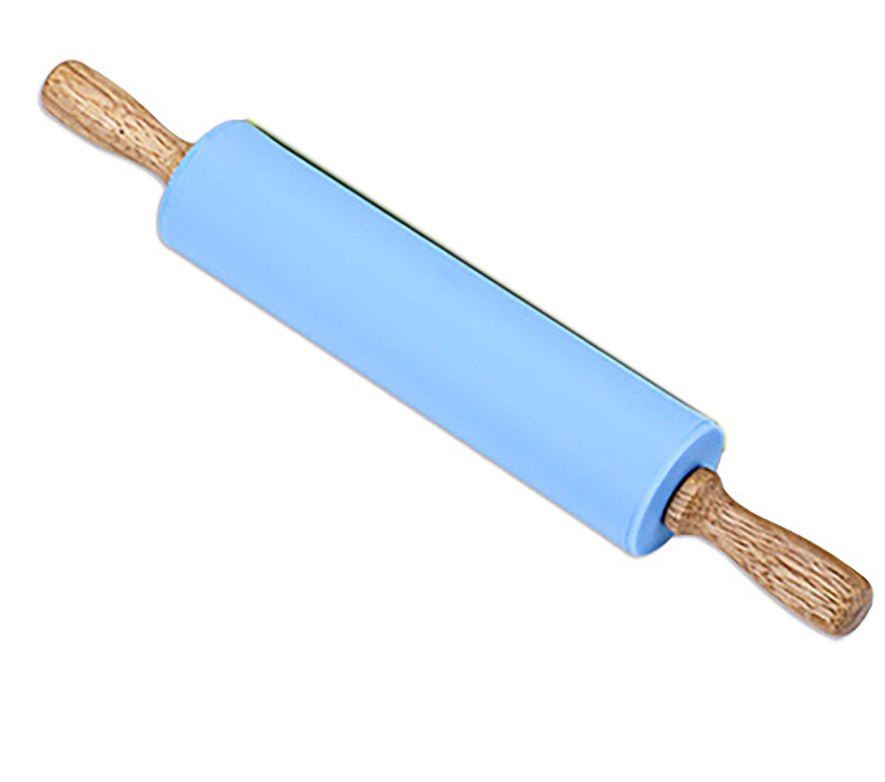Silicone Rolling Pin, 9 Inch Green Rolling Pin with Wooden Handle for Kneading the Dough of Cookie, Baking Bread, Pizza and Nood