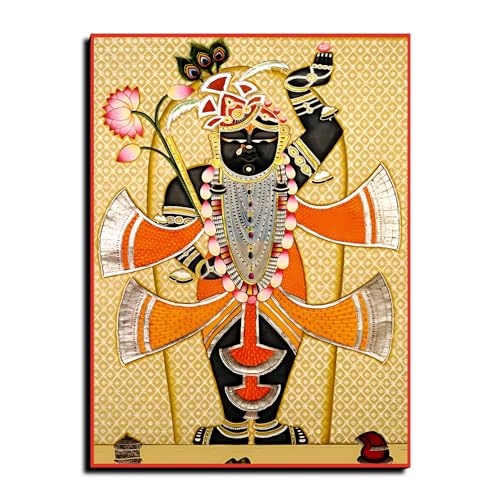 Chalk My Theme Shrinath Ji Orange Pichwai Wood Print Wall Art Home Decor, Living Room, Bedroom, Cafe, Room Painting For Wall Dec
