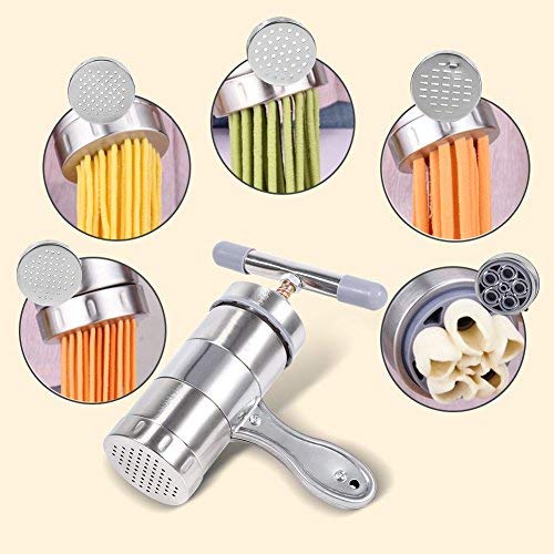 Pasta Noodle Maker, Portable Manual Operated Stainless Steel Pasta Maker Noodle Juicer Pressure Making Machine With 5