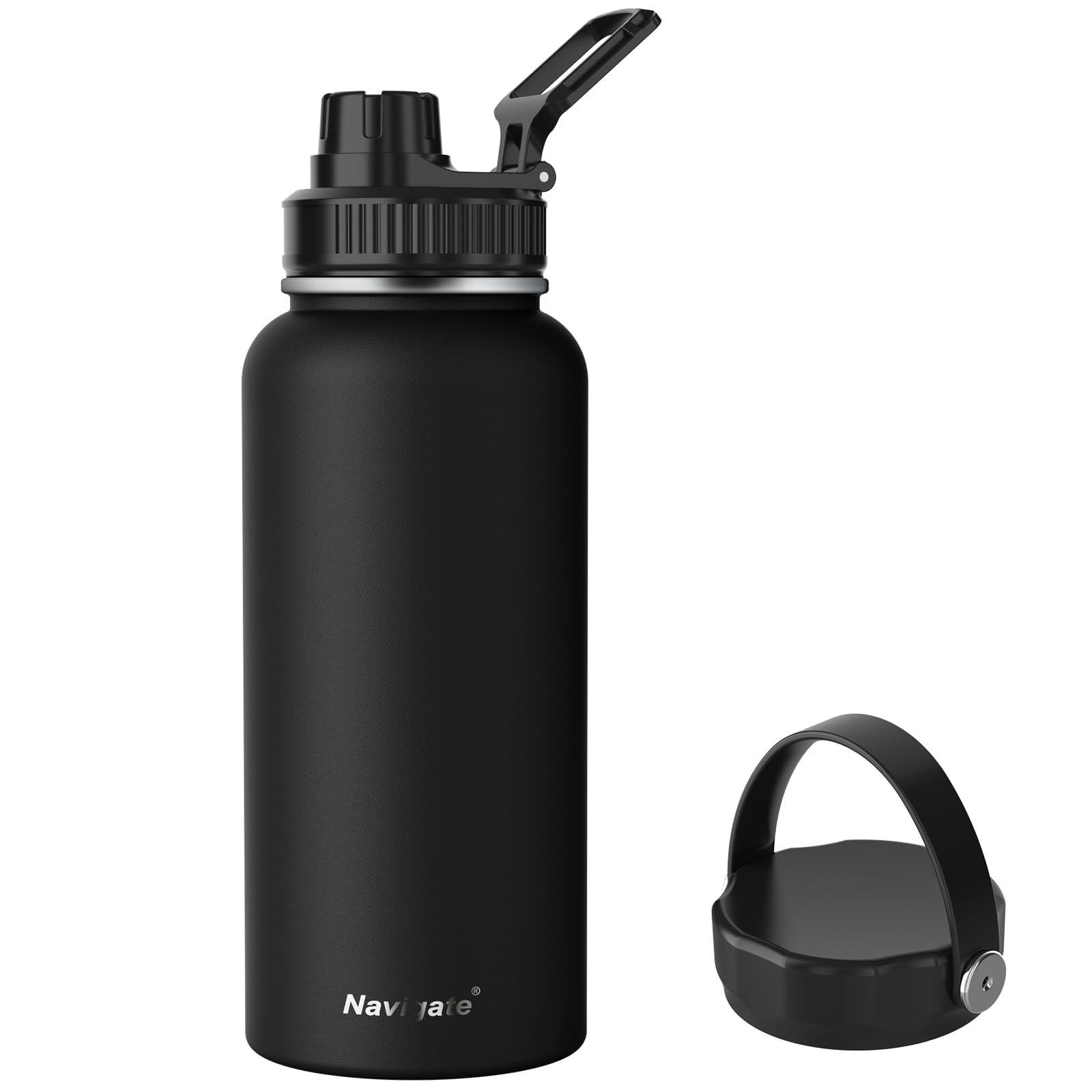 Navigate 32 oz Insulated Stainless Steel Sports Water Bottle with Spout & Handle Lids,Wide Mouth Water Jug with Double Walled Le