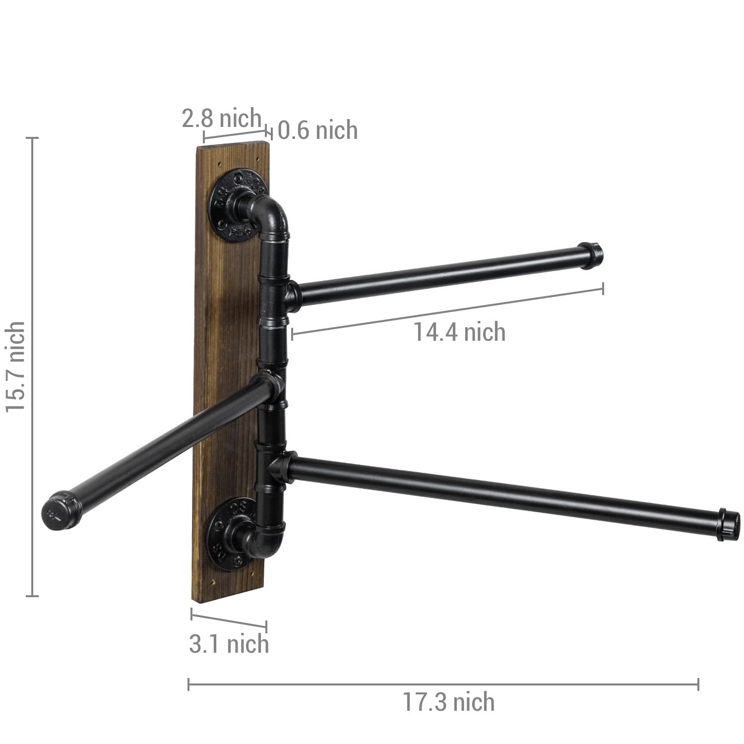 Mygift 3 Tier Wall Mounted Swivel Bathroom Towel Rack With 180 Degree Swing Industrial Matte Black Metal Pipe Bars On Rustic Bur