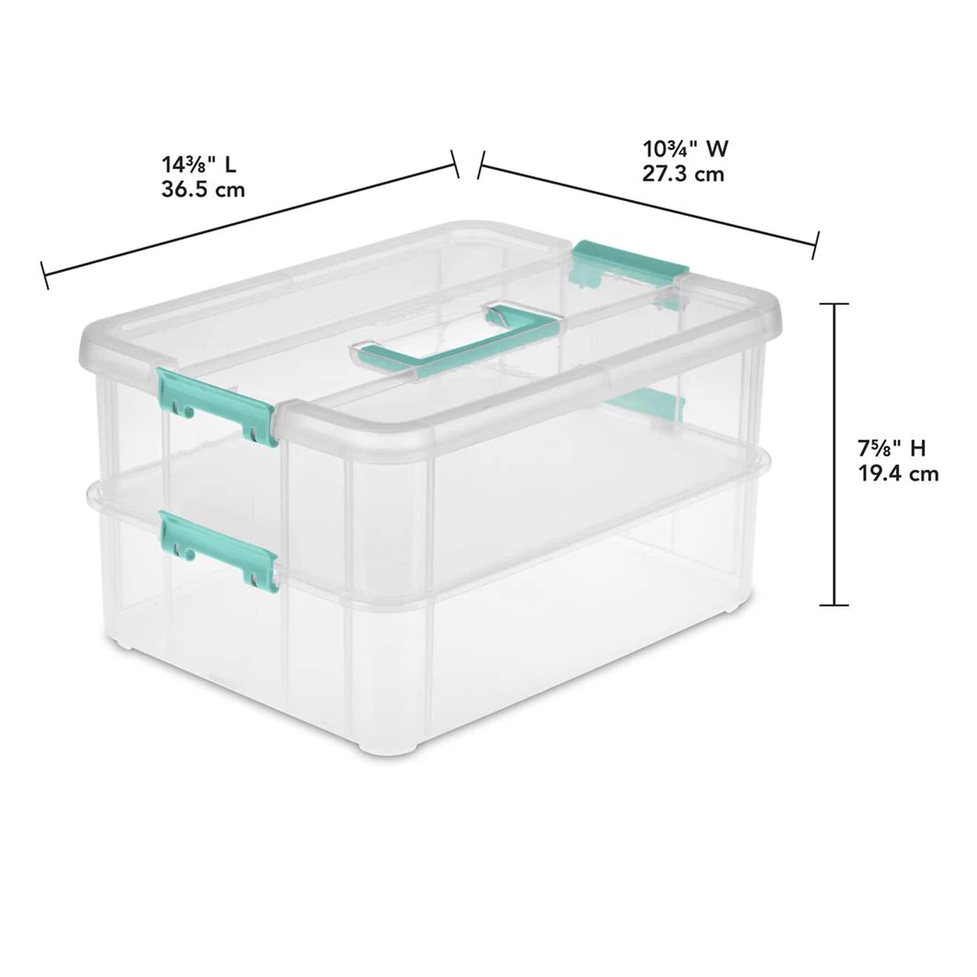Sterilite 4-Pack Stack & Carry Organizer Box - Clear with Color Latches for Art, Craft & Office Storage, Model 14228604