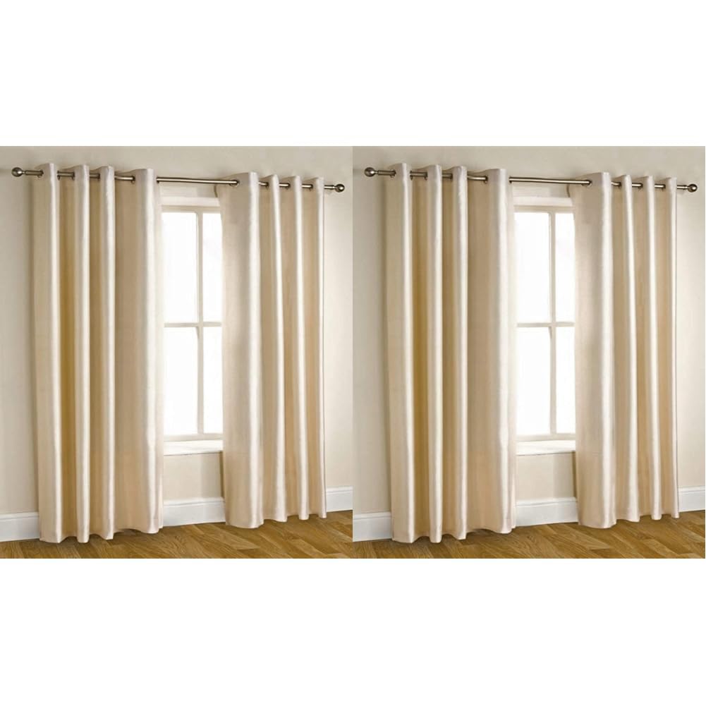 Homefab India Pack Of 4 Royal Silky Solid Cream Semi Sheer Long Door Curtains With Stainless Steel Eyelets-8 Feet