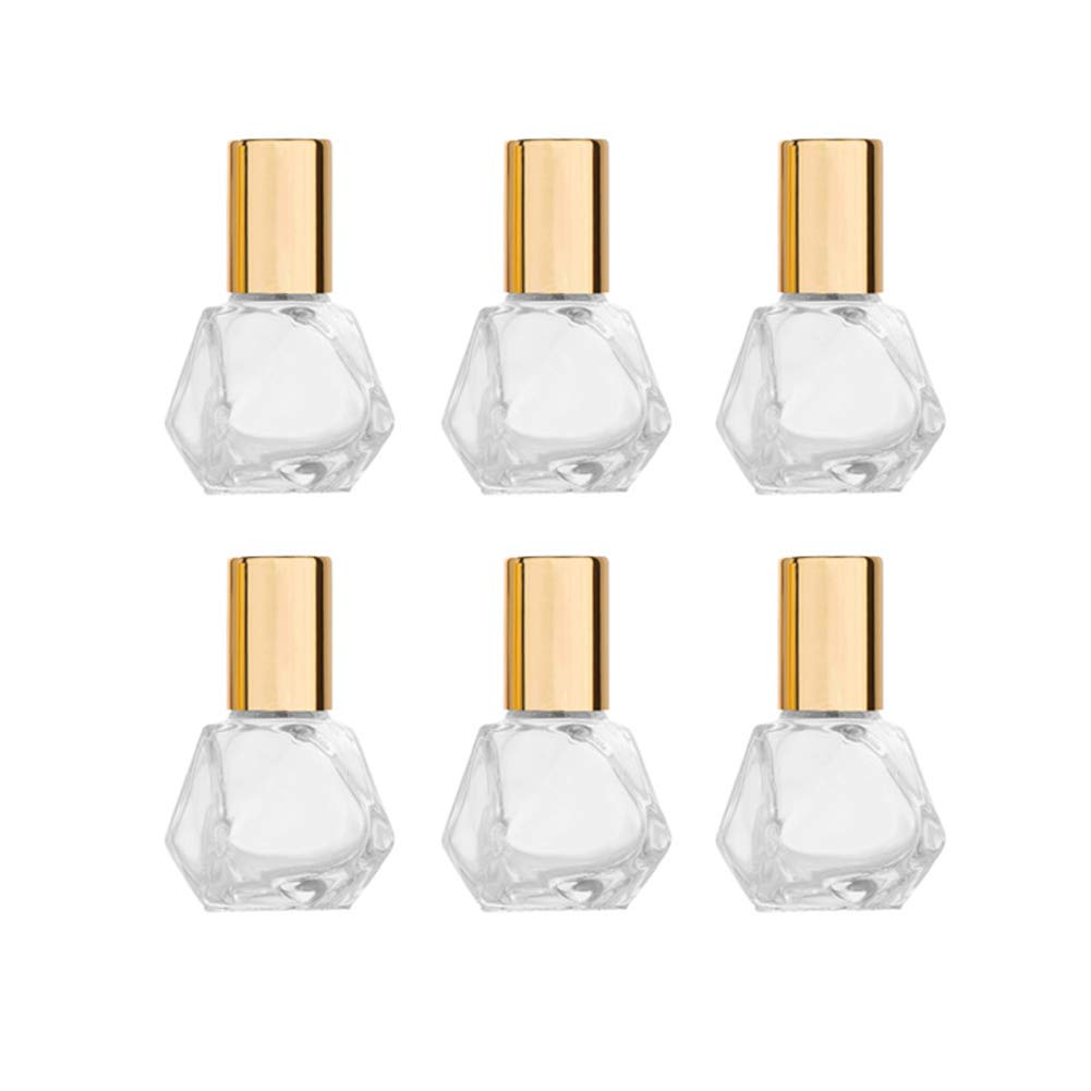 5Ml(1/6Oz) Shaped Glass Roller Bottle For Essential Oils,Mini Glass Bottles With Stainless Steel Roller Balls,Gold Aluminum Caps