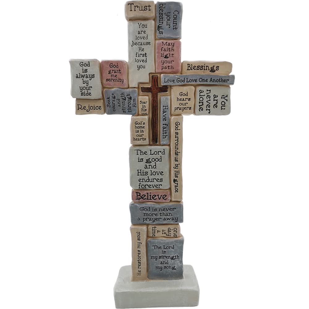 Jumiz Cross Sculpture with Christian Words and Sayings Crossword Table Inspirational Figurine Cross for Home Decor Christian gif
