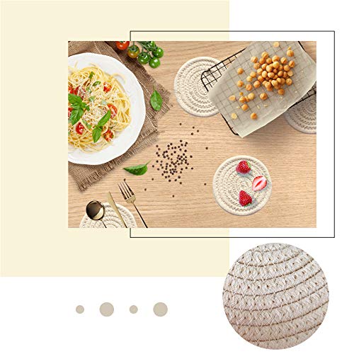 Gracelife 6Pcs Cup Mat Pure Cotton Thread Weave Round Drink Hot Pads Mats Set Absorbent Scald-Proof Drink Coasters (Beige)