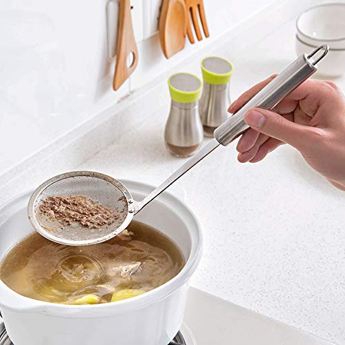Fat Skimmer Spoon, Stainless Steel Fine Mesh Strainer Hot Pot Foam Grease Oil Skimming (Dia 5.5 Inch)