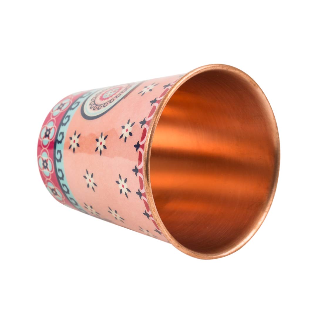 Chumbak Boho Cycle Copper Tumbler - Small, Dining Essential, Tableware, Modern And Trendy, Copper Health Benefits, Natural, Reus