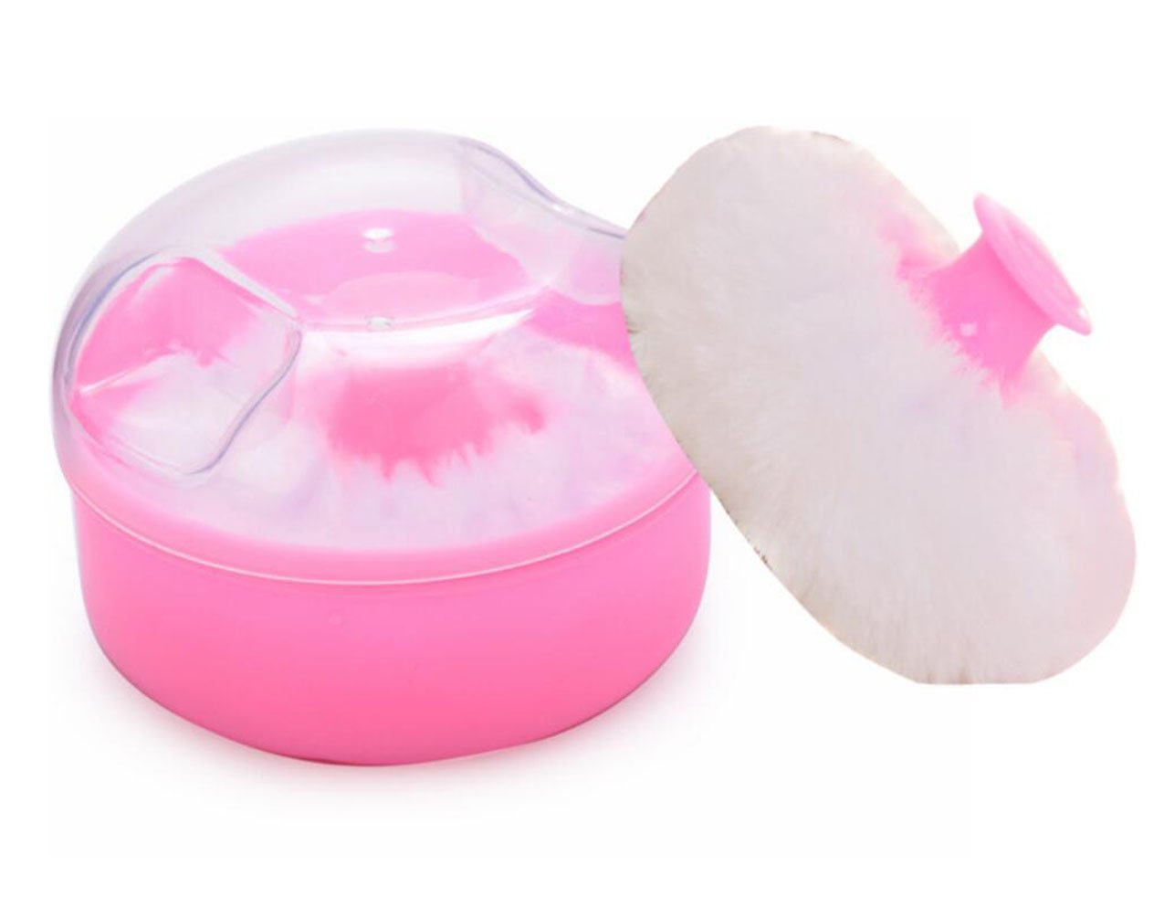 2Pcs Pink Empty Plastic Puff Box With Powder Puff And Transparent Cover Baby Skin Care Talcum Powder Storage Holder Make-Up Case