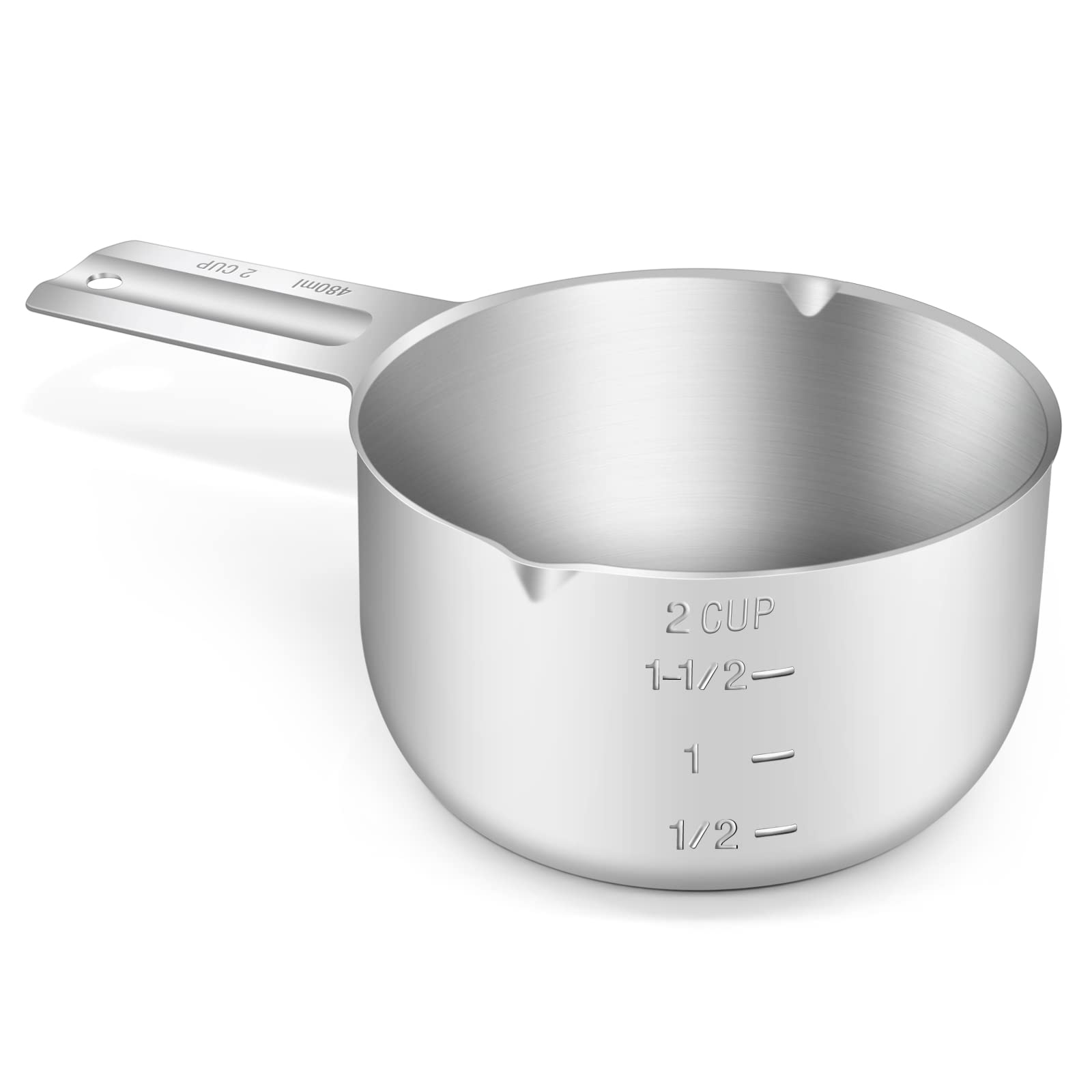 BERYLER 1PCS 2Cup (480ml, 16oz) Single Measuring Cup, Stainless Steel Measure Scoop, Metric and US Measurement, Dishwasher Safe