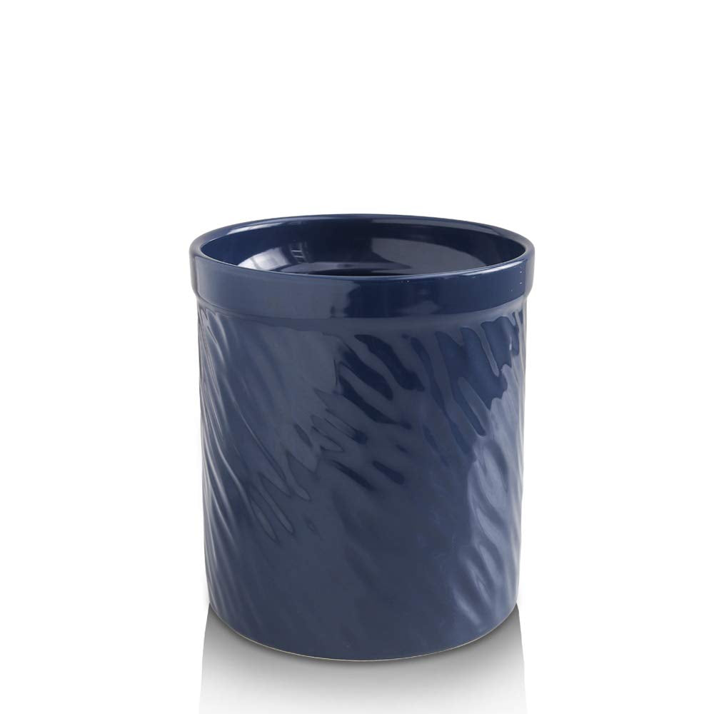 Koov Kitchen Utensil Holder, Large Ceramic Utensil Crock, Deep And Stable, Utensils Caddy Texture Series (Dark Blue)