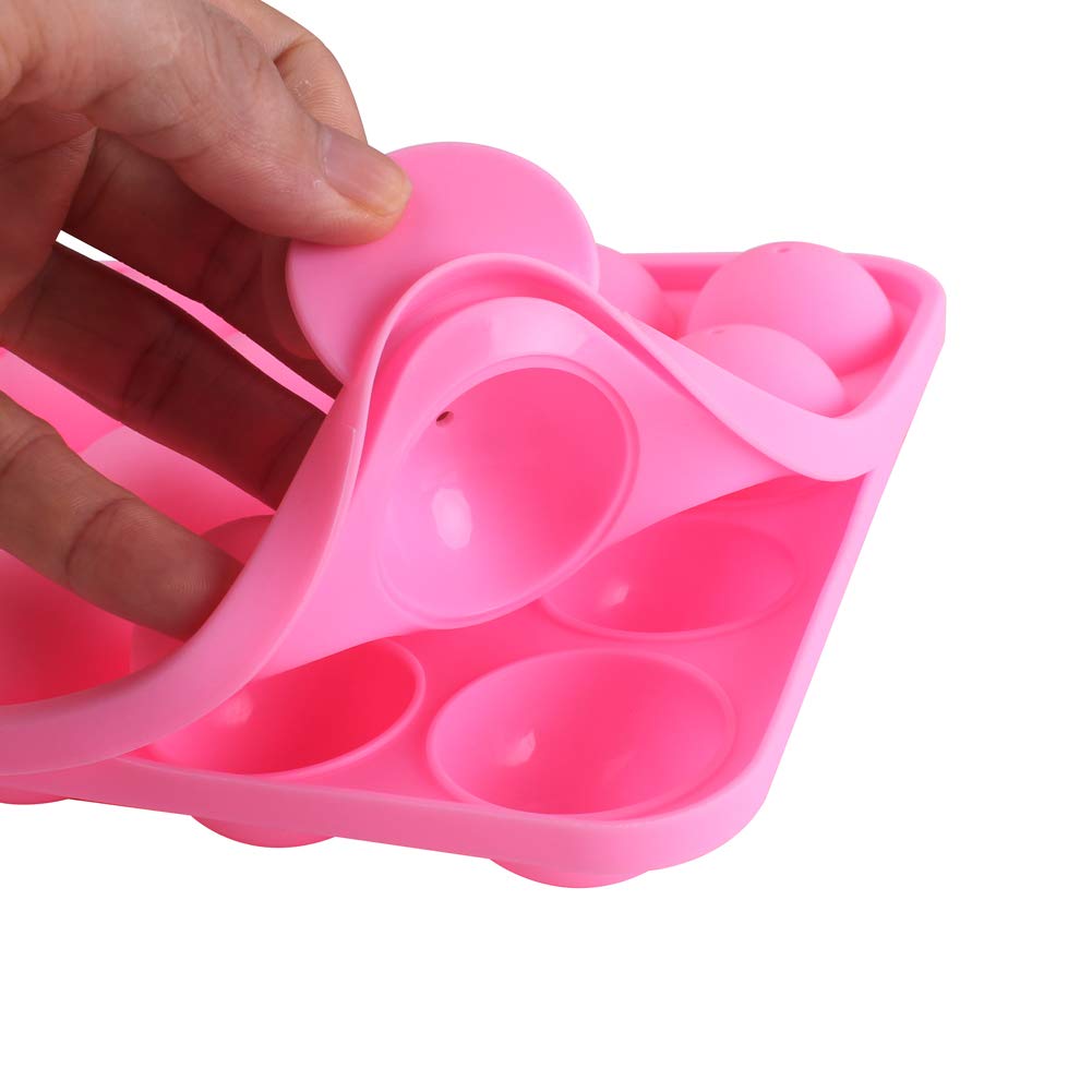 Warmbuy 20 Cavity Silicone Cake Pop Mold Lollipop Baking Mold Tray With Sticks, Pink