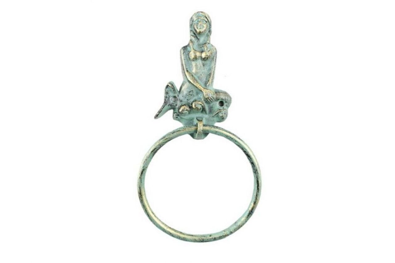 Antique Bronze Cast Iron Mermaid Towel Holder 8.5 Inch - Mermaid Decoration - Metal Wall Art