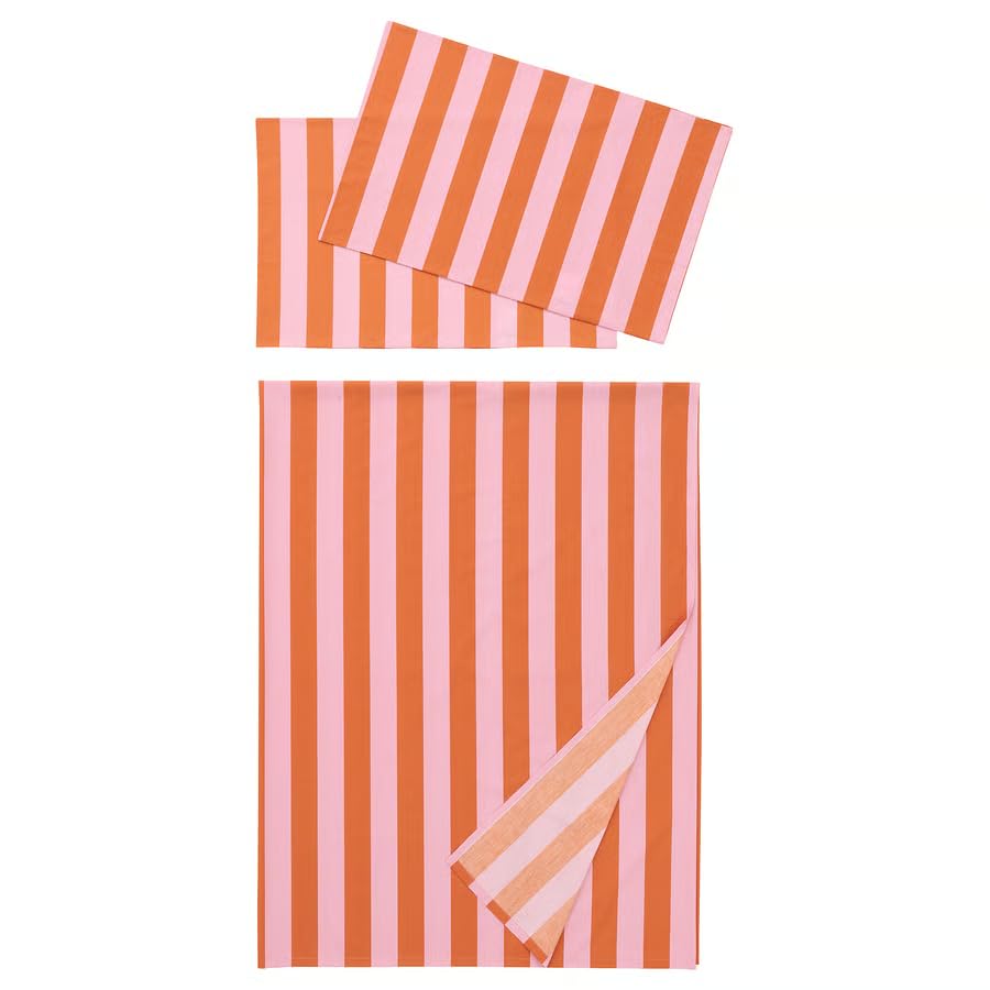 Stork Slnhstmal Flat Sheet With Pillowcase, Blue And White Striped, Cotton And Viscose Blend, 200 Thread Count (Orange/Pink/Stri