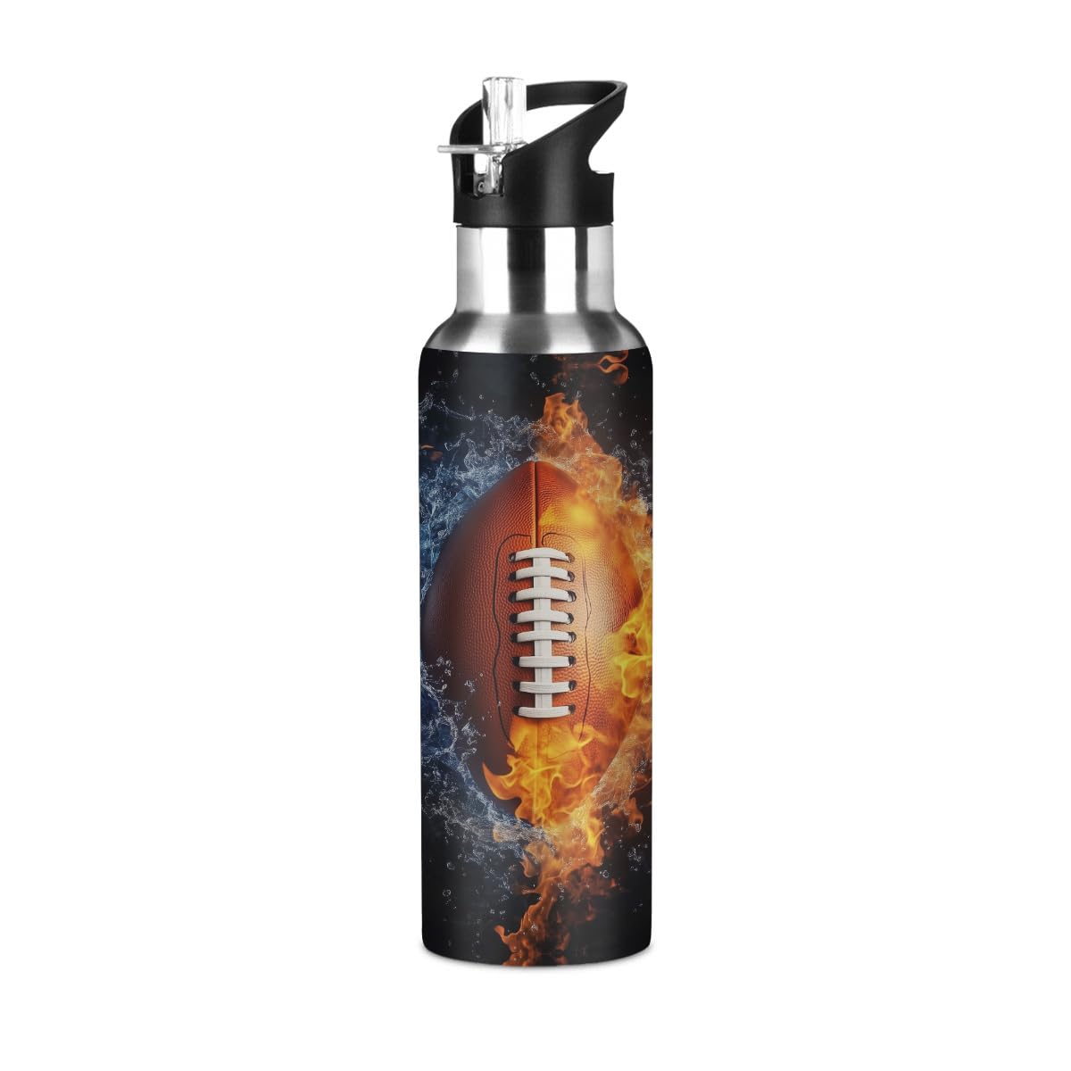 DJYQBFA 20 oz Insulated Water Bottle with Straw Lid Stainless Steel Leakproof Travel Thermos Bottles Reusable American Football 