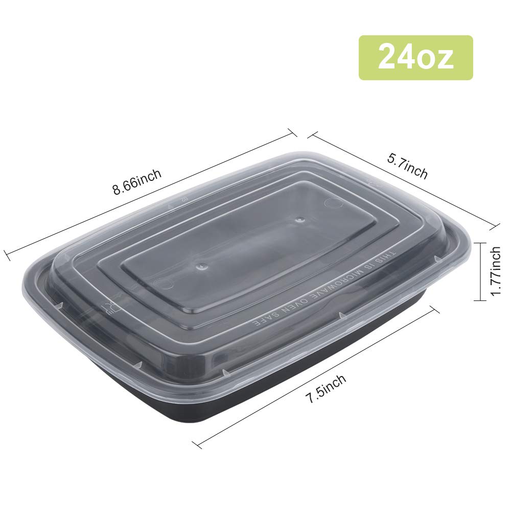 Ium   Reusable Food Prep Containers, 50-Pack 24 Oz Plastic Food Containers With Lids For Meal Food Prepping - Durable Food Stora