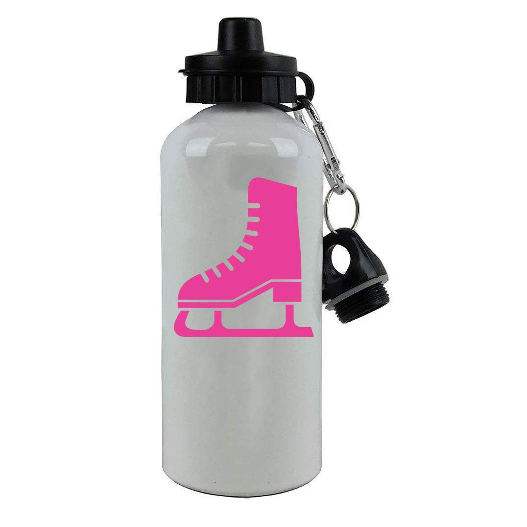 Personalized Custom Ice Skates, Hockey, Figure Skating Aluminum White Finish 20 Ounce 600Ml Sport Water Bottle, 2 Lids - Customi