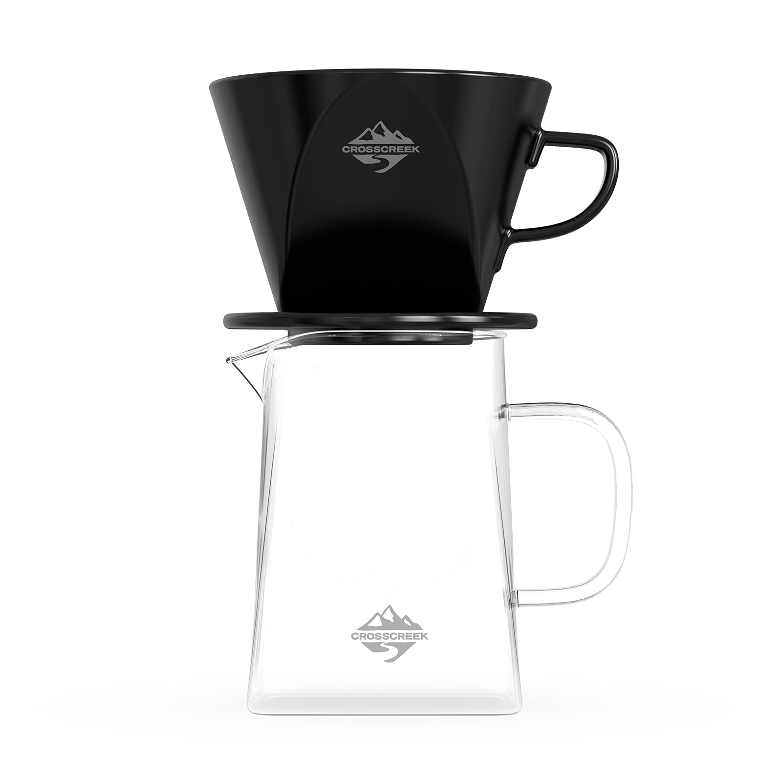 Pour Over Coffee Dripper Set By Crosscreek With Heat-Resistance Black Cone Ceramic Dripper, Glass Square Carafe, 30Pcs #2 Paper