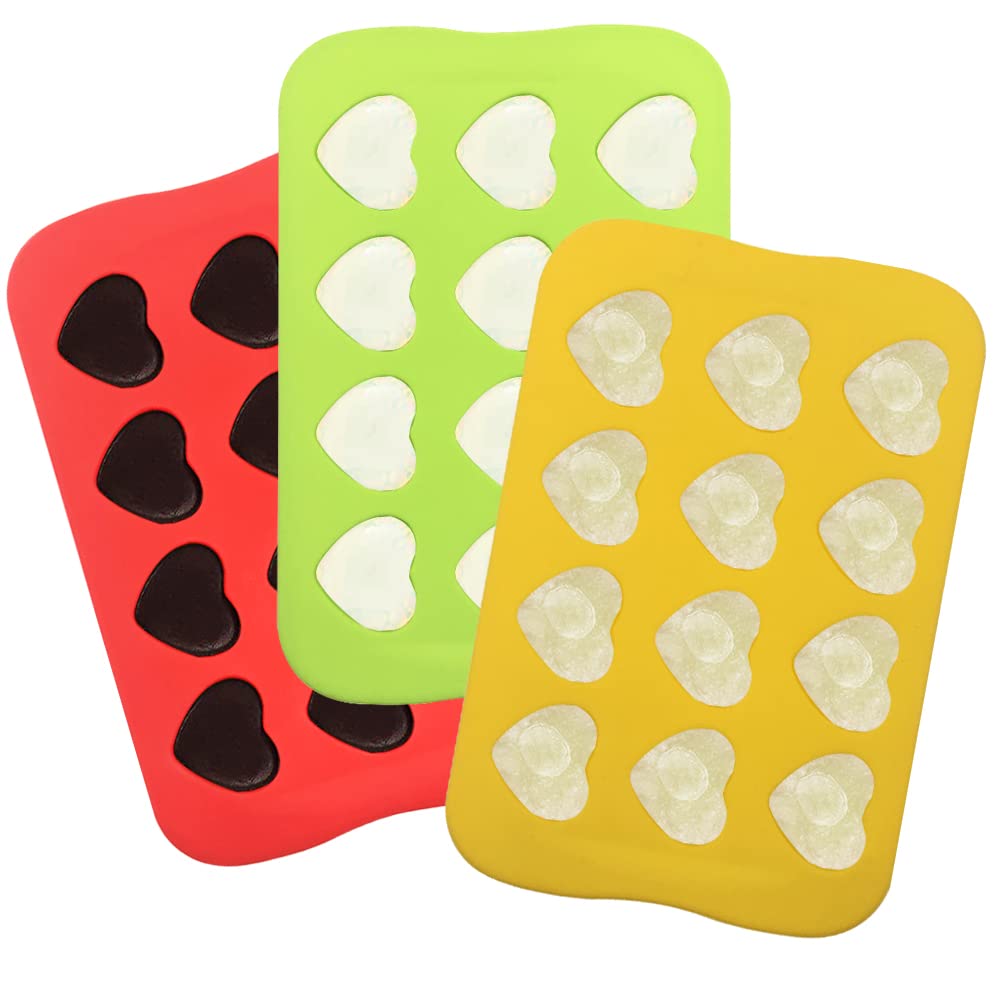 Dakuan Silicone Heart Shaped Molds, 3 Packs 12 Cavities Heart Shaped Silicone Mold For Chocolate Cake Jelly Pudding Handmade Soa