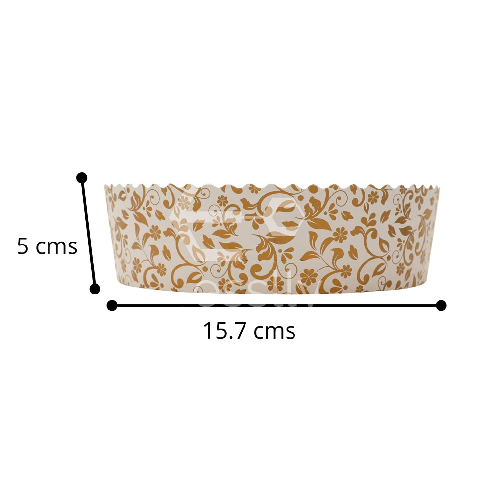 Esslly 6 Elegant Bake & Serve Paper Disposable Cake Mould Set, Gold Floret Design, Half Kg Capacity, Greaseproof & Heat-Resistan