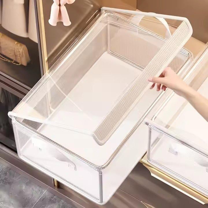 26L Folding Storage Box With Lid | NonWoven Fabric Foldable Storage Organizer With Cover | Durable Handle Closet Drawer Storage
