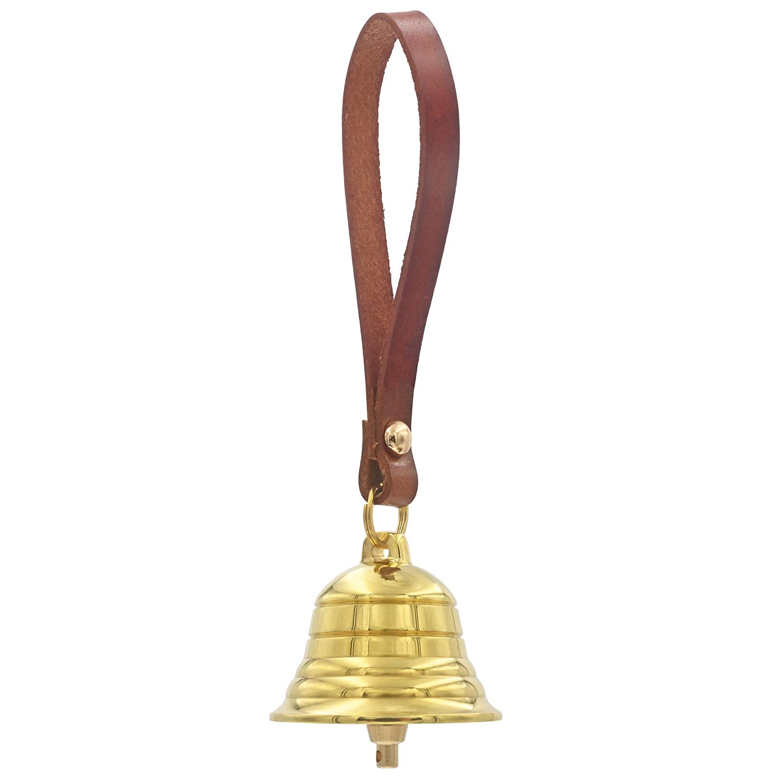 Brass Hanging Bell for Door Knob Decoration, Gold Home Garden Christmas Decor Shopkeepers Bell on Leather Rope Xmas DIY