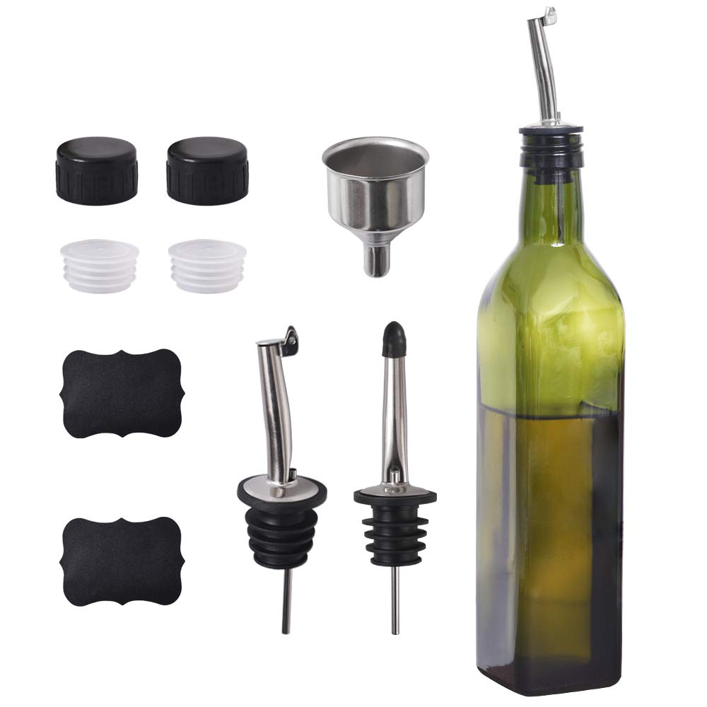Newk Olive Oil Bottle, 17Oz  500 Ml Glasses Oil & Vinegar Cruet With Pourers + Funnel, Olive Oil Dispensing Cruets, Decanter, Ca